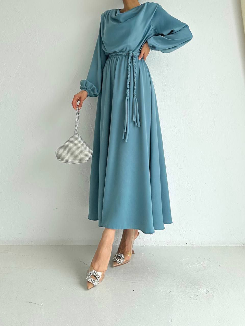 Steel Elegant Dress with Belt