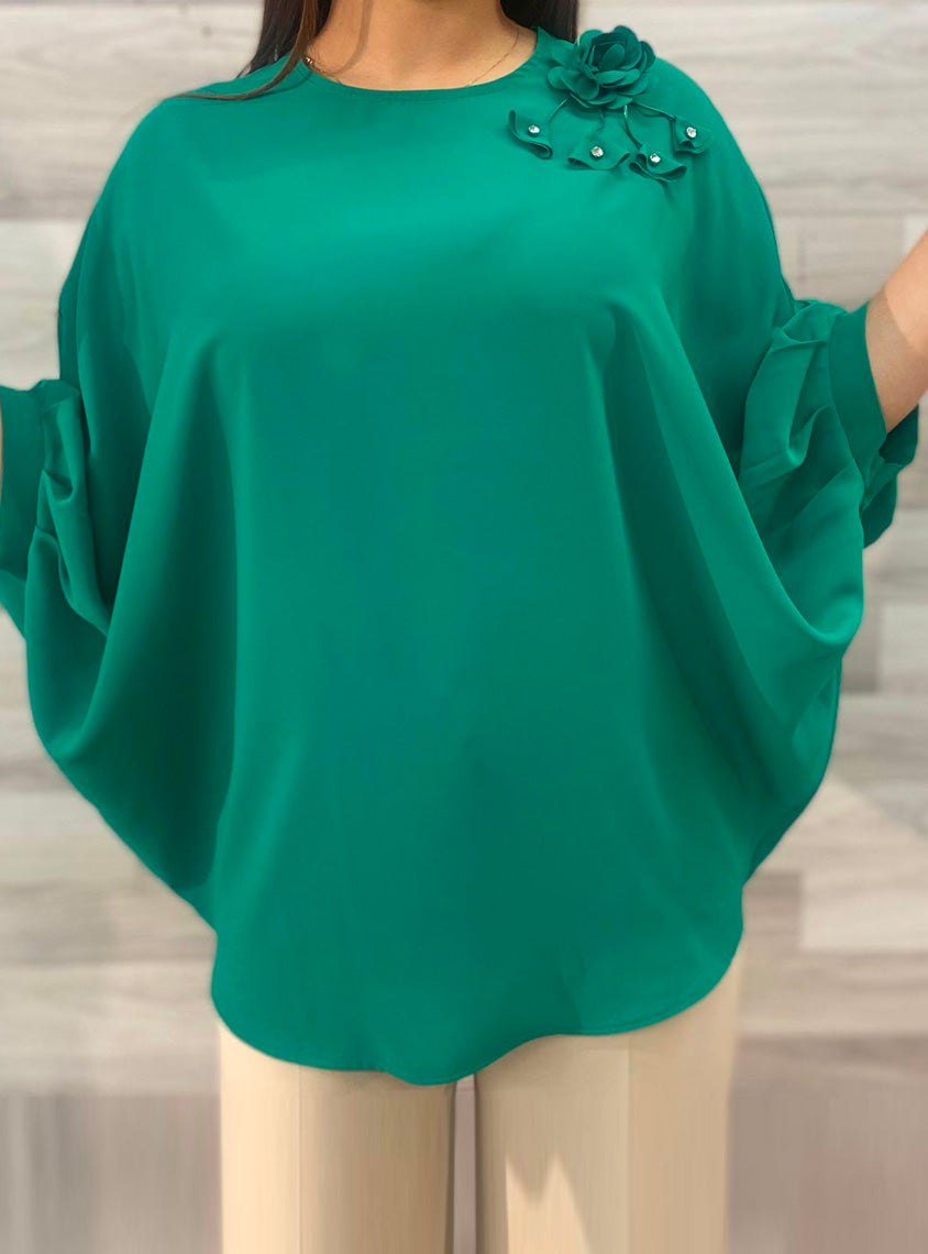 Green Women Shirt With Shoulder Roze