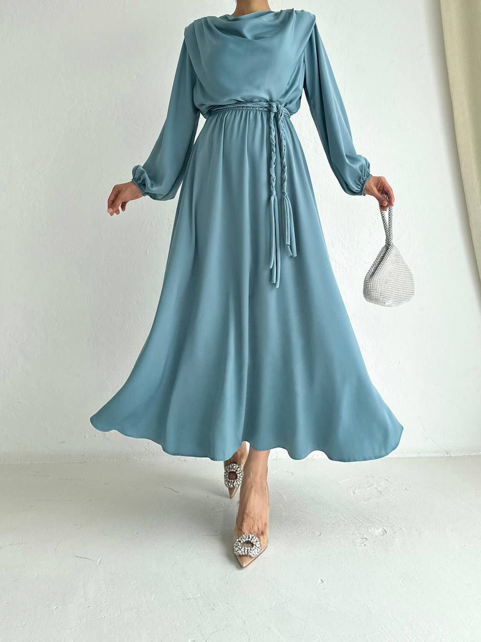 Steel Elegant Dress with Belt