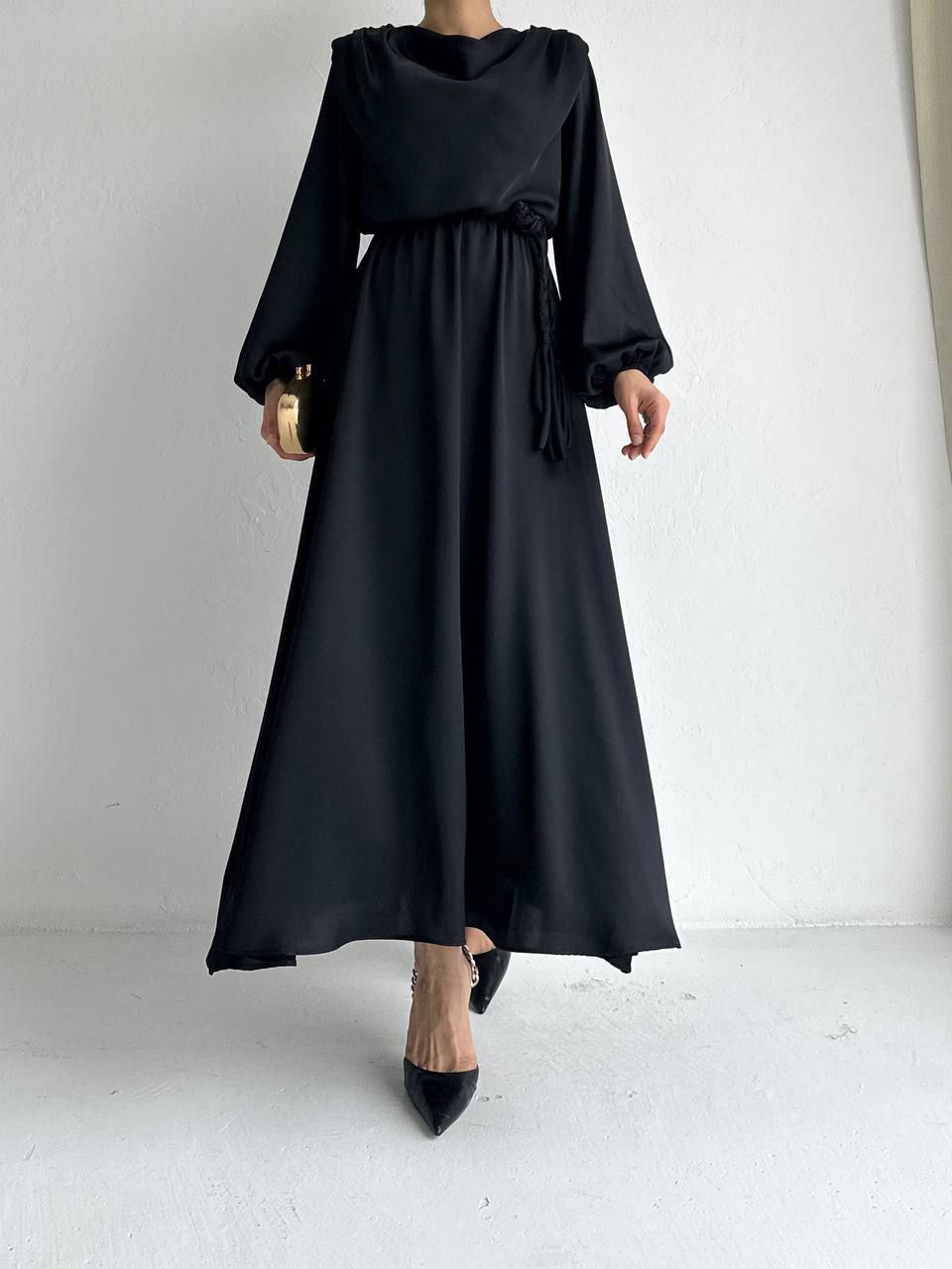 Black Elegant Dress with Belt