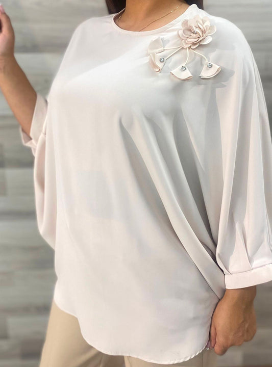 Beige Women Shirt With Shoulder Roze