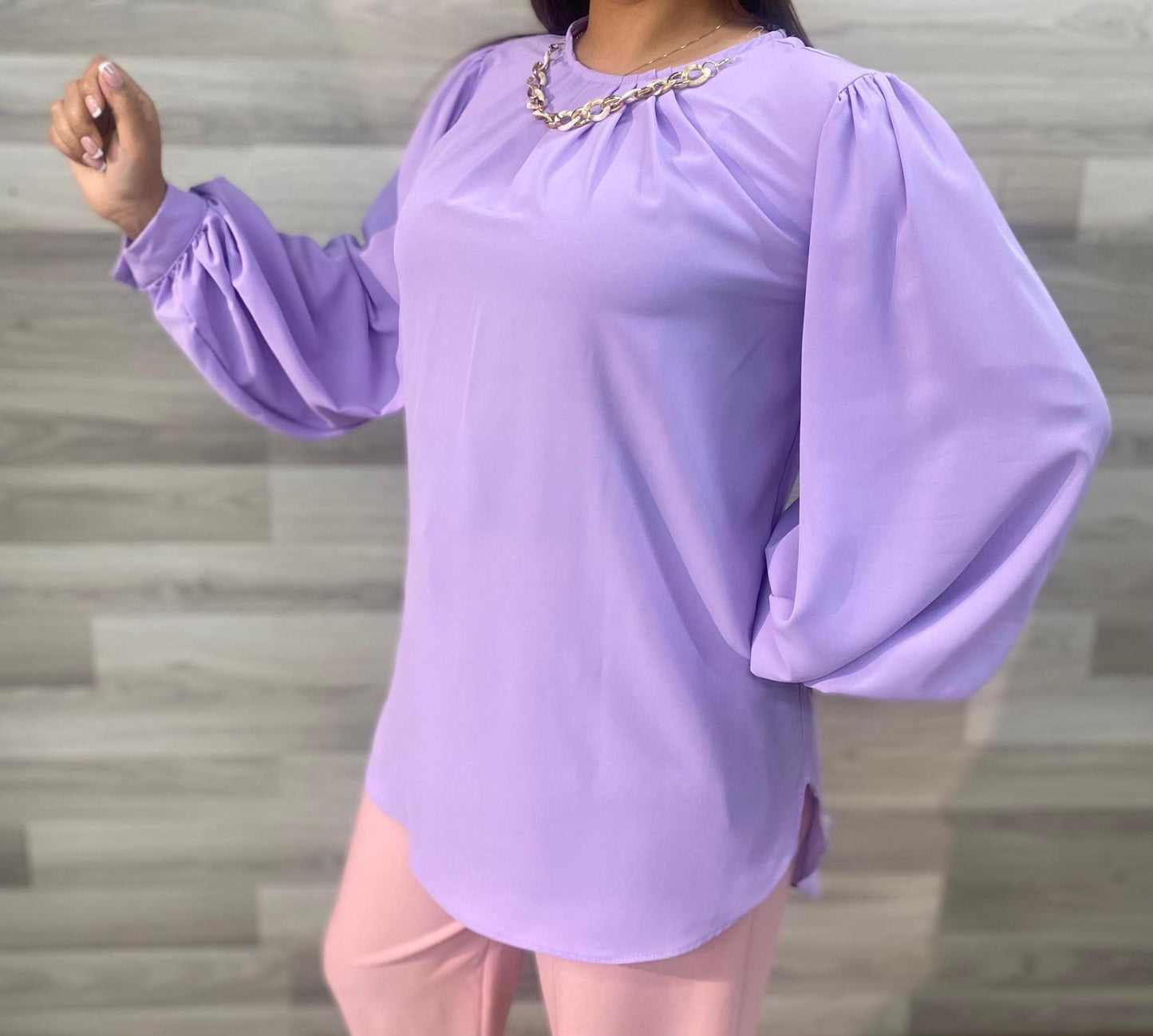 Purple Women Long Slave Shirt With Necklace