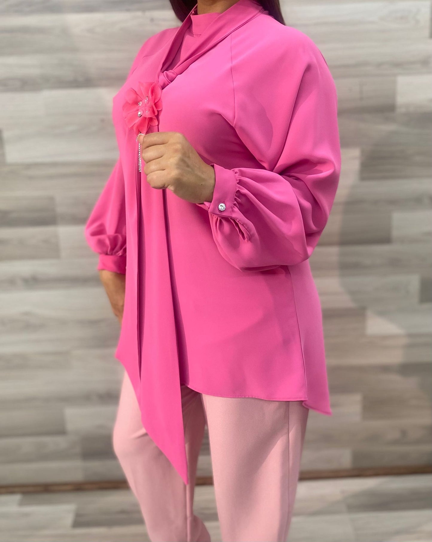 Rose Women Long Slave Shirt With Scarf