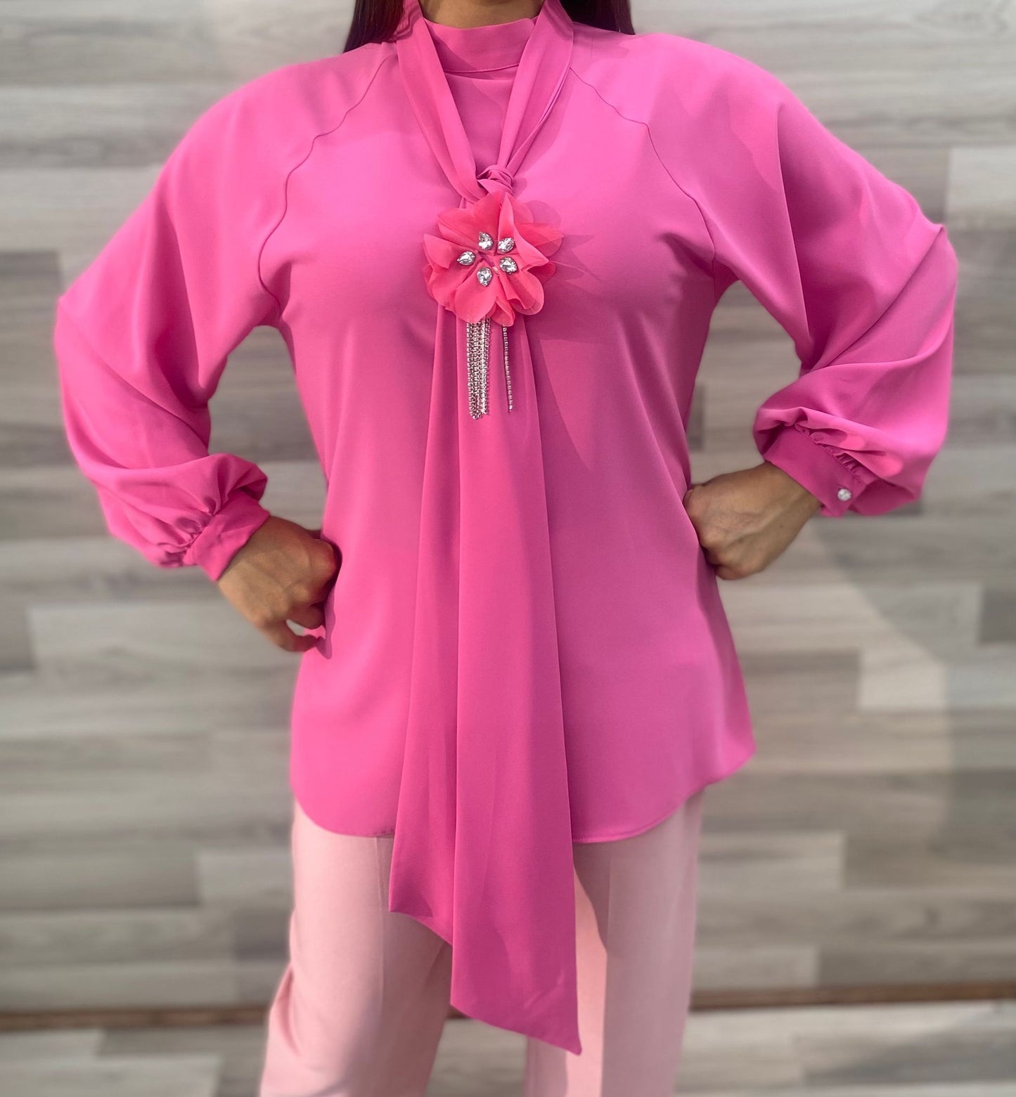 Rose Women Long Slave Shirt With Scarf