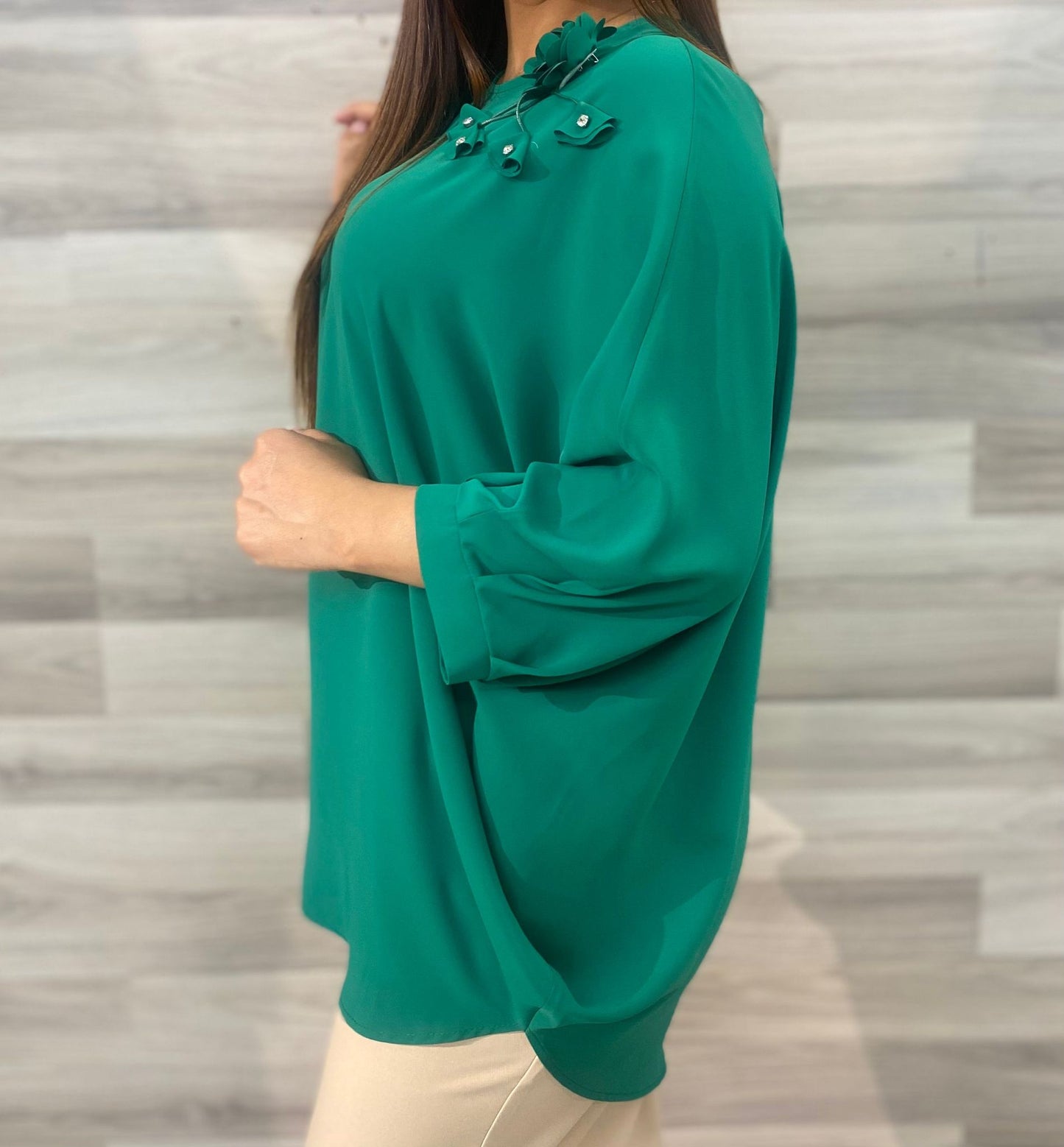 Green Women Shirt With Shoulder Roze