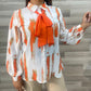 White And Orange Women Long Sleeve Shirt With Scarf