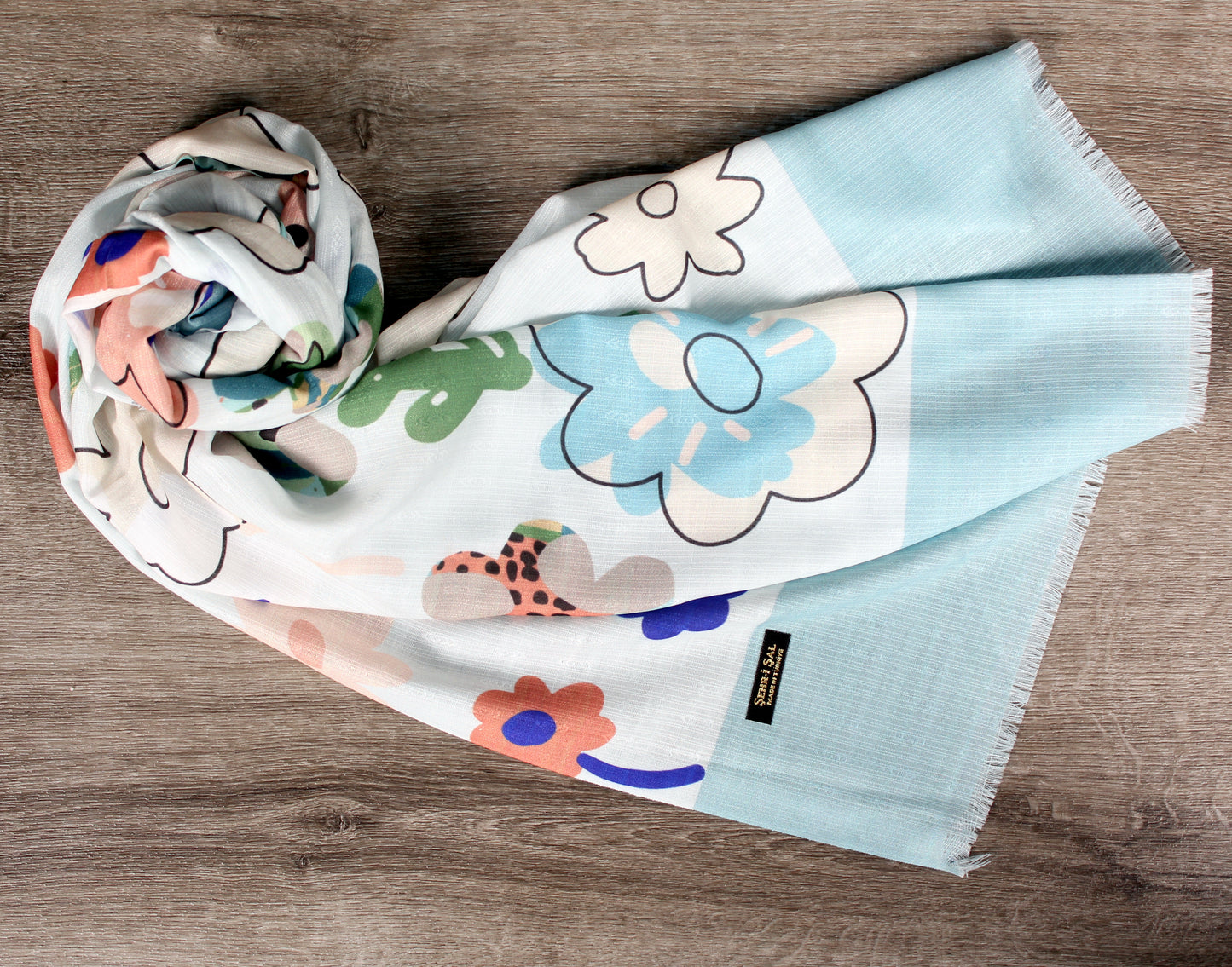 1pc Flowers Women With Baby Blue Edges Solid Casual Scarf-Style Hijab For Daily Life