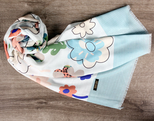 1pc Flowers Women With Baby Blue Edges Solid Casual Scarf-Style Hijab For Daily Life
