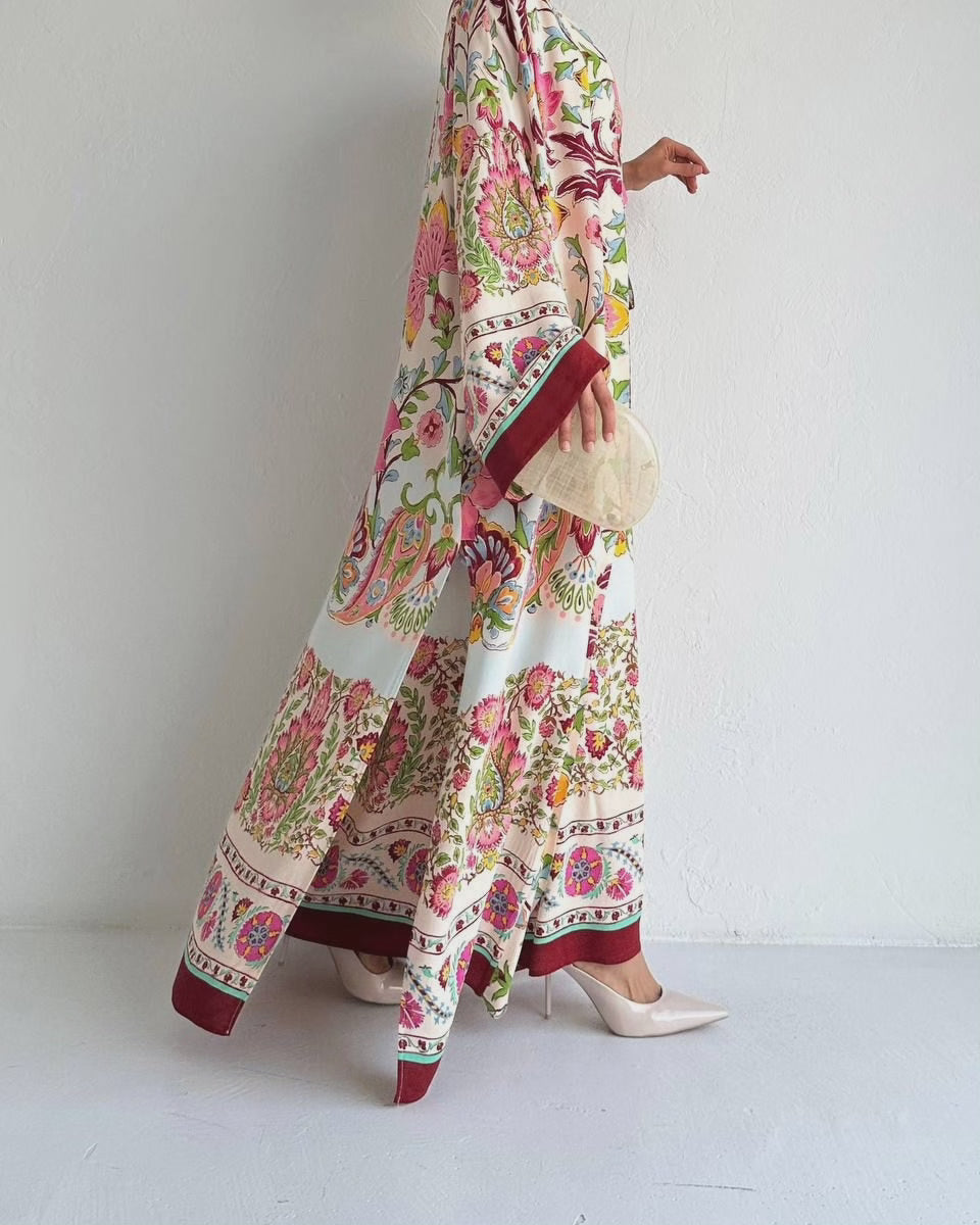 Colored Luxury Opened  Abaya Suit with two pieces