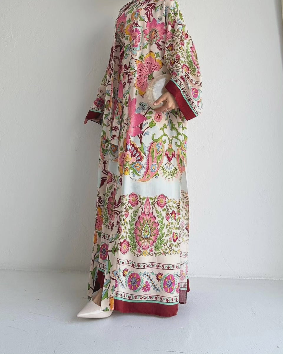 Colored Luxury Opened  Abaya Suit with two pieces