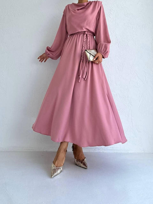 Pink Elegant Dress with Belt
