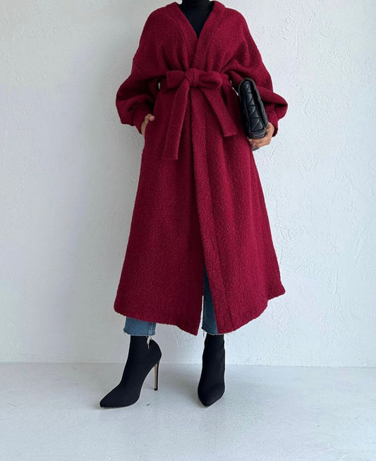 Red Teddy Coat With Belt