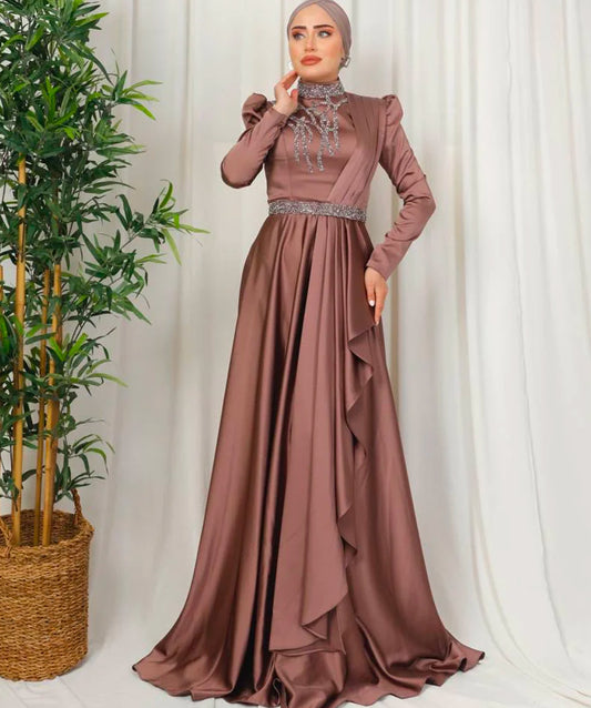 Bronze Silk Modest Dress