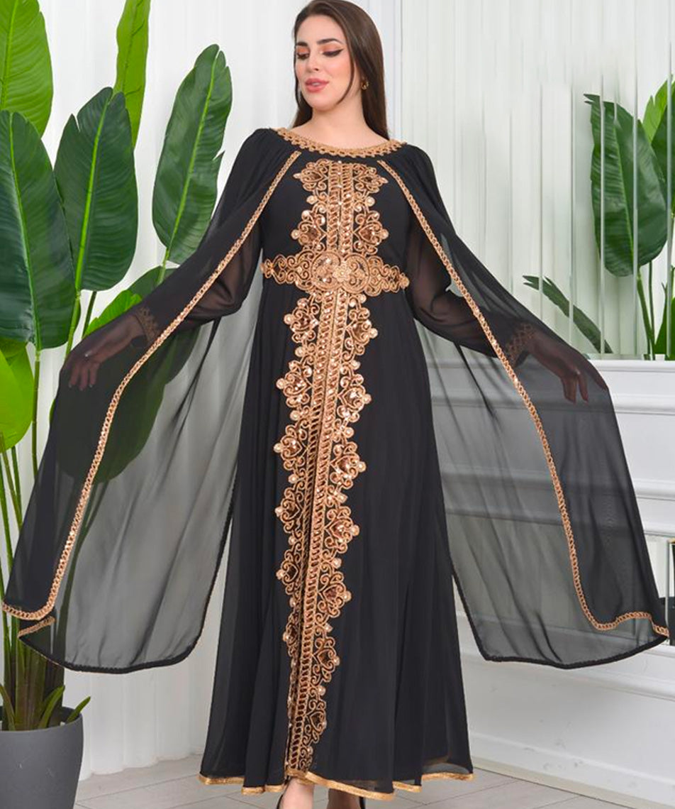 Sultana Black Evening Caftan Dress with Long hands