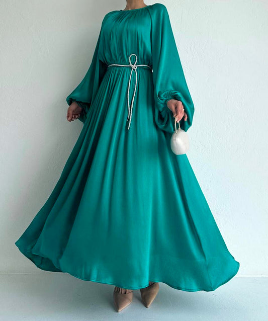 Green Elegant Dress with Belt