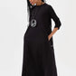 Black Modest Dress with white Draw on Back